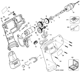 Default Diagram and Parts List for MT6065K Type 100 Black and Decker Electric Drill